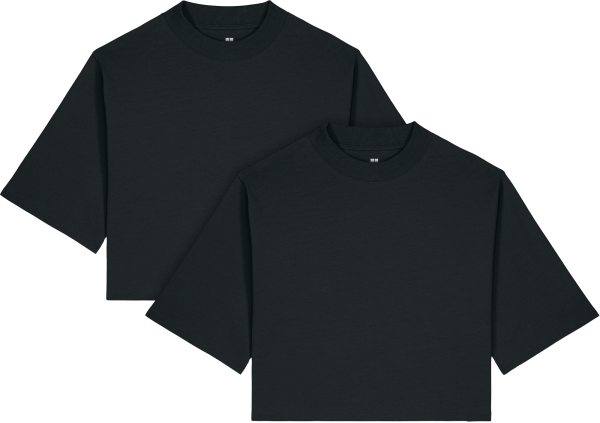 Cropped T-Shirt aus Bio- & Recycling-Baumwolle - 2er-Pack - black