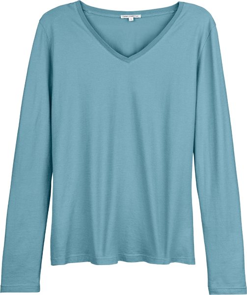 V-Neck-Langarmshirt aus Bio-Baumwolle - harbour blue