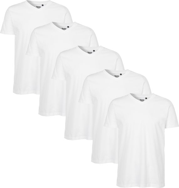 Fitted V-Neck T-Shirt aus Fairtrade Bio-Baumwolle - 5er-Pack - weiss
