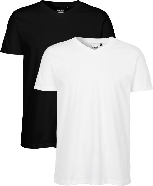 Fitted V-Neck T-Shirt aus Fairtrade Bio-Baumwolle - 2er-Mix - schwarz/weiss