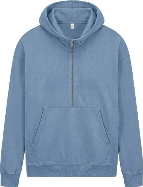 Organic Oversized Half-Zip Hoodie - blue dusk