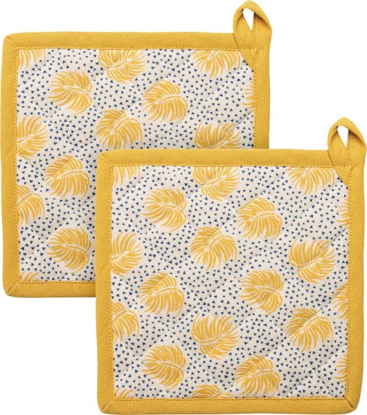 Topfhalter aus Bio-Baumwolle - 2er-Pack - boho/gelb