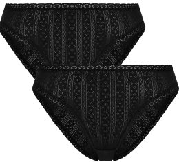 Jacquard-Slip aus Bio-Baumwolle mit Spitze - 2er-Pack - schwarz