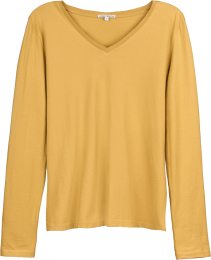 V-Neck-Langarmshirt aus Bio-Baumwolle - honey