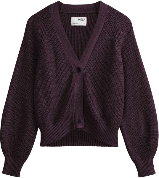 Fairtrade Rippstrick Cardigan Bhuma aus Bio-Baumwolle - elderberry melange