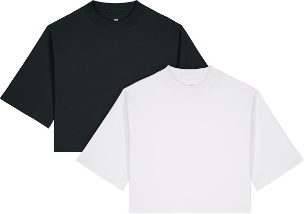 Cropped T-Shirt aus Bio- & Recycling-Baumwolle - 2er-Mix - black/white