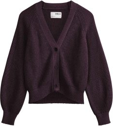 Fairtrade Rippstrick Cardigan Bhuma aus Bio-Baumwolle - elderberry melange