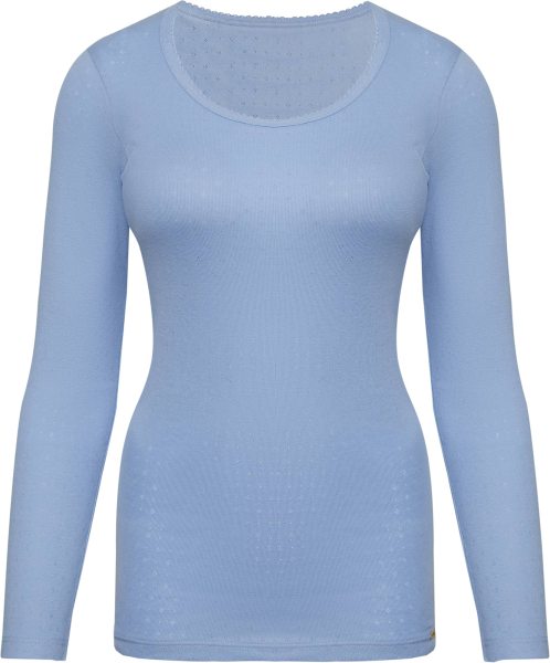 Langarm-Unterhemd - Ajour-Feinripp aus Bio-Baumwolle - lightblue