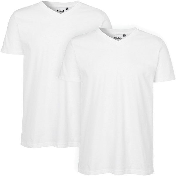 2er-Pack V-Neck T-Shirt für Herren - Fairtrade Bio-Baumwolle - weiss