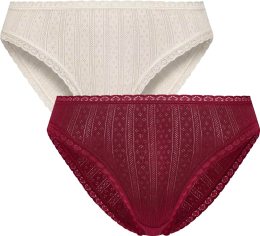 Jacquard-Slip aus Bio-Baumwolle mit Spitze - 2er-Mix - natur/tibetrot