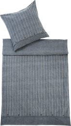 Flanell-Bettwäsche-Set aus Bio-Baumwolle - 135x200cm - ink blue/natural pin striped