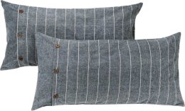 Flanell-Kopfkissenbezug aus Bio-Baumwolle - 40x80cm - 2er-Pack - ink blue/natural pin striped