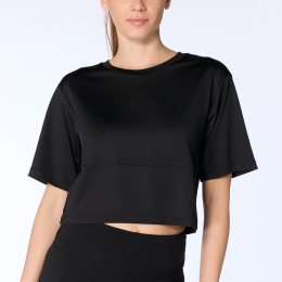 Cropped Shirt aus Recycle-Polyester - schwarz