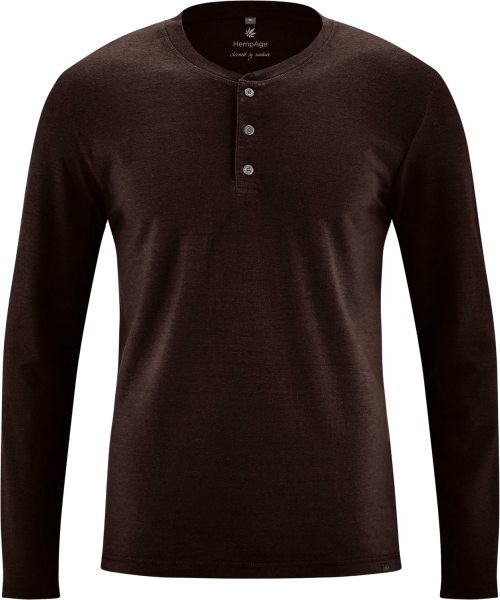 Henley-Longsleeve aus Bio-Baumwolle und Hanf - espresso
