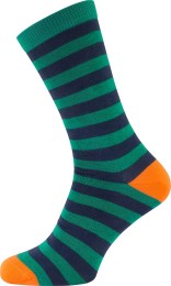 Socken aus Bio-Baumwolle - grün-dunkelblau-orange gestreift
