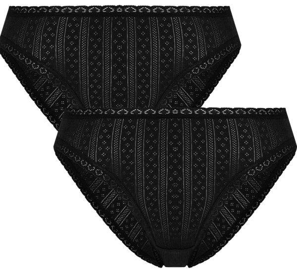Jacquard-Slip aus Bio-Baumwolle mit Spitze - 2er-Pack - schwarz