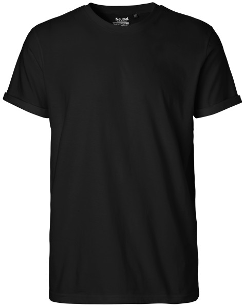 Schwarzes Rolled Up Sleeve T Shirt aus Bio Baumwolle grundstoff